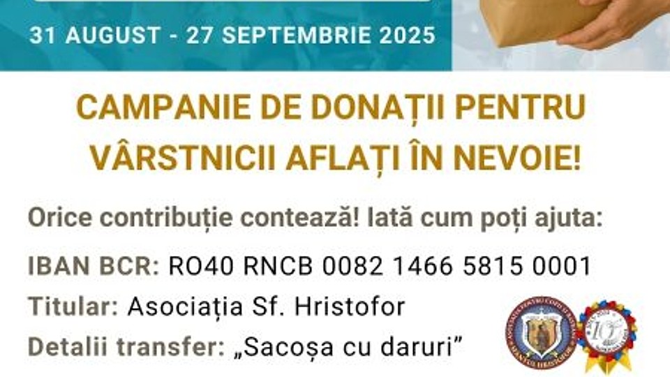 Asociația Sf. Hristofor organizează colecta umanitară „Sacoșa cu daruri” – ediția a III-a