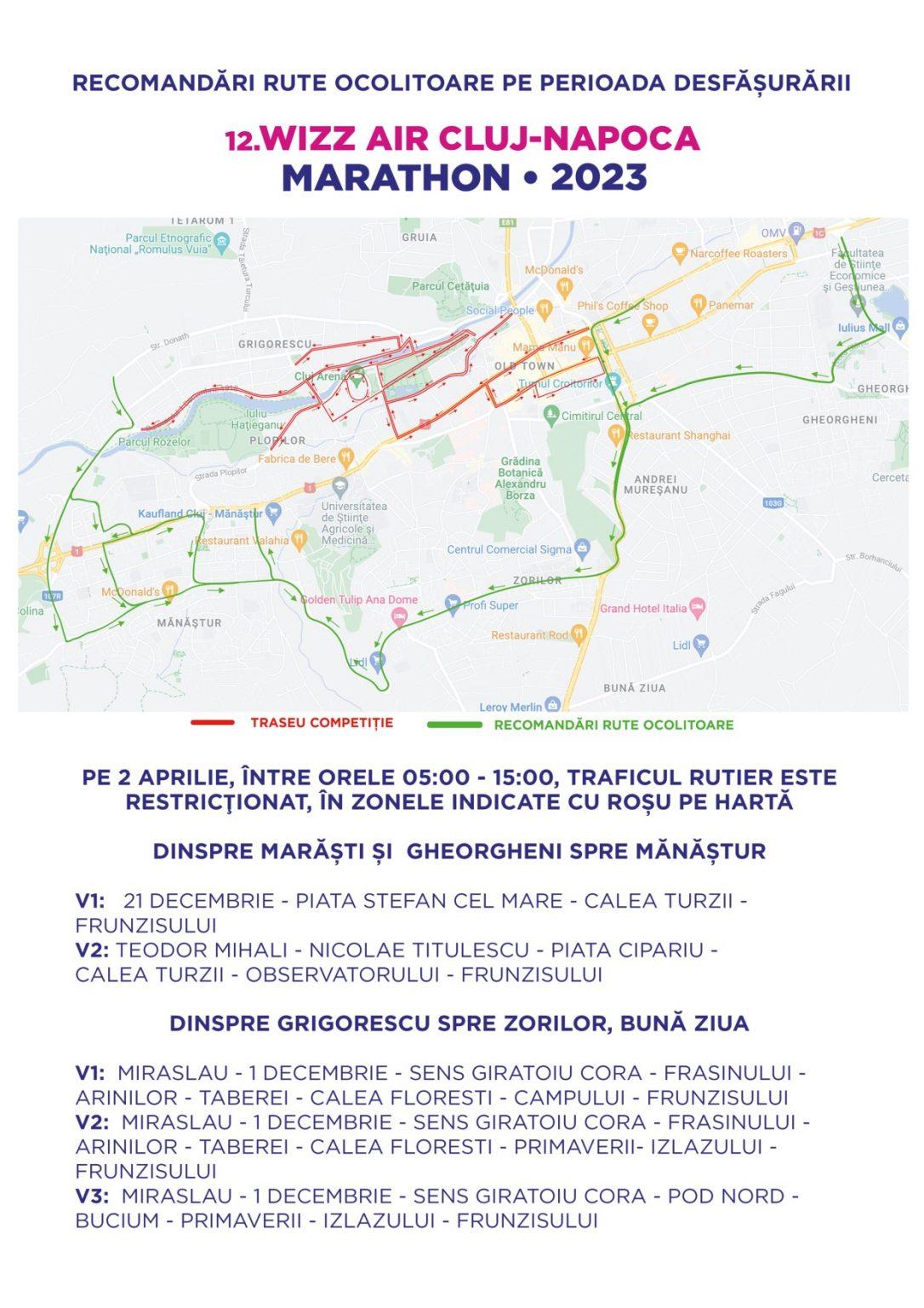 Restricții de circulație, duminică, pe mai multe străzi din Cluj-Napoca cu ocazia Maratonului Internațional WizzAir
