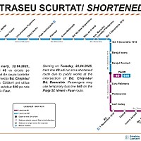 Autobuzele 640, care înlocuiesc linia 40 pe o porțiune de traseu, opresc în stațiile desemnate. Tramvaiele circulă până la stația „Faur” din cauza lucrărilor din intersecția Bulevardului Chișinău cu Bulevardul Basarabia.