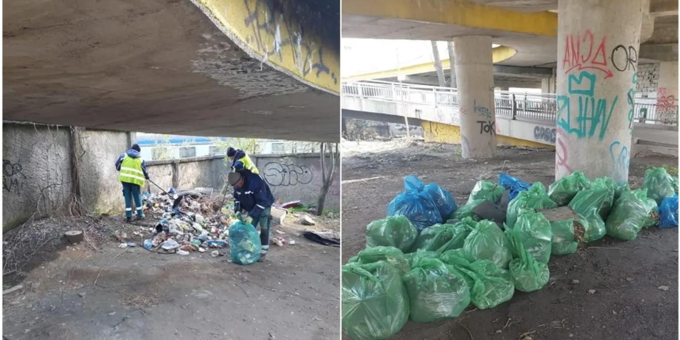 Tone de gunoi au fost adunate în urma unor acțiuni de igienizare ce au avut loc în zona de sub Podul Grant