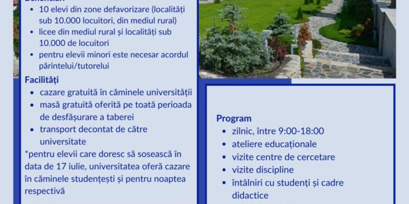 Tabără de vară destinată elevilor din zone defavorizare, în perioada 18-21 iulie 2024, organizată de UMF Cluj