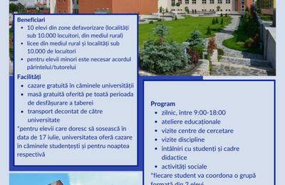 Tabără de vară destinată elevilor din zone defavorizare, în perioada 18-21 iulie 2024, organizată de UMF Cluj