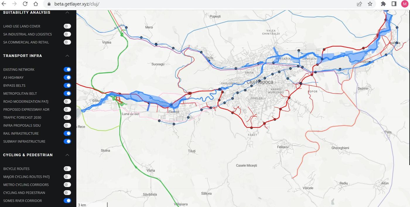 Hartă online pusă la dispoziție pentru locuitorii din Zona Metropolitană Cluj. Ea include o mulțime de informații utile