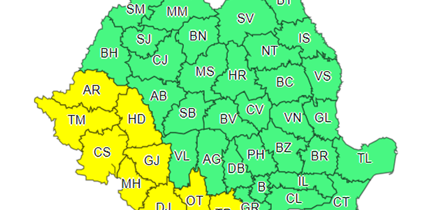 Alertă cod galben de ploi torențiale și vijelii în sud-vestul țării. Cum va fi vremea la București