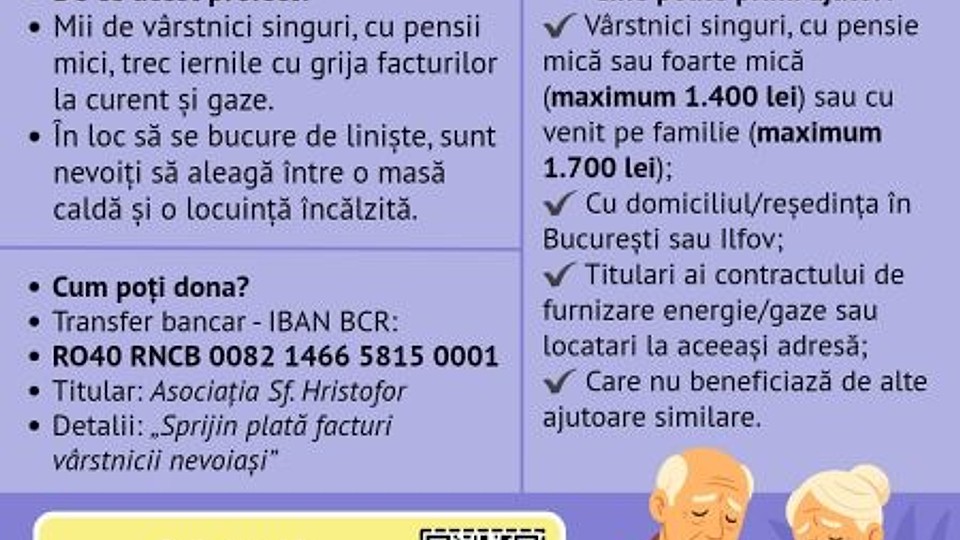 Asociația Sf. Hristofor organizează acțiunea caritabilă „Fiți Lumina și căldura vârstnicilor”