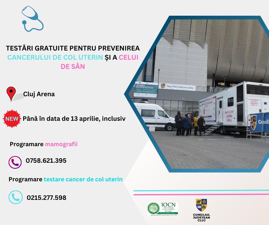 Testarea pentru depistarea cancerului de col uterin și cel de sân se va prelungi până pe 13 aprilie, la Cluj Arena