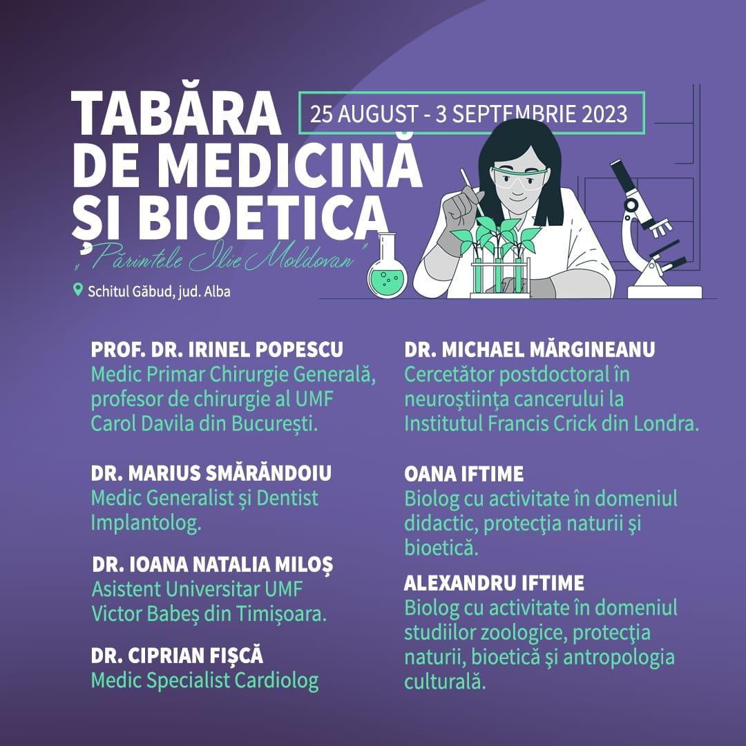 În perioada 25 august – 3 septembrie, la Schitul „Sfântul Ioan Evanghelistul” din Găbud, județul Alba, are loc Tabăra de Medicină și Bioetică „Părintele Ilie Moldovan”