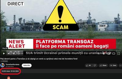 Specialiştii în securitate cibernetică avertizează asupra unor conturi şi videoclipuri sponsorizate care promovează tentative de fraudă pe Youtube – Imaginea companiei Transgaz şi a postului B1, folosite