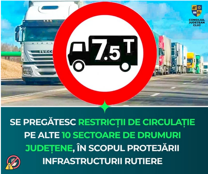 Restricții de tonaj și viteză pe 10 drumuri județene din Cluj până în 2030. Zonele vizate