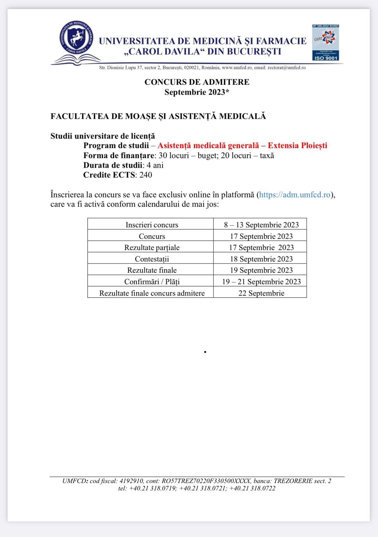 Începe admiterea pentru 50 de studenți la medicină în Ploiești