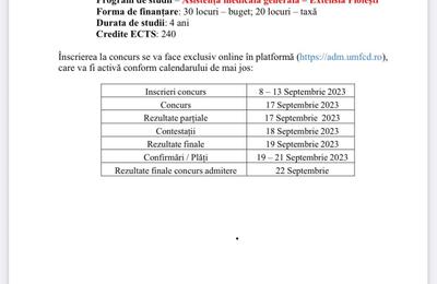 Începe admiterea pentru 50 de studenți la medicină în Ploiești