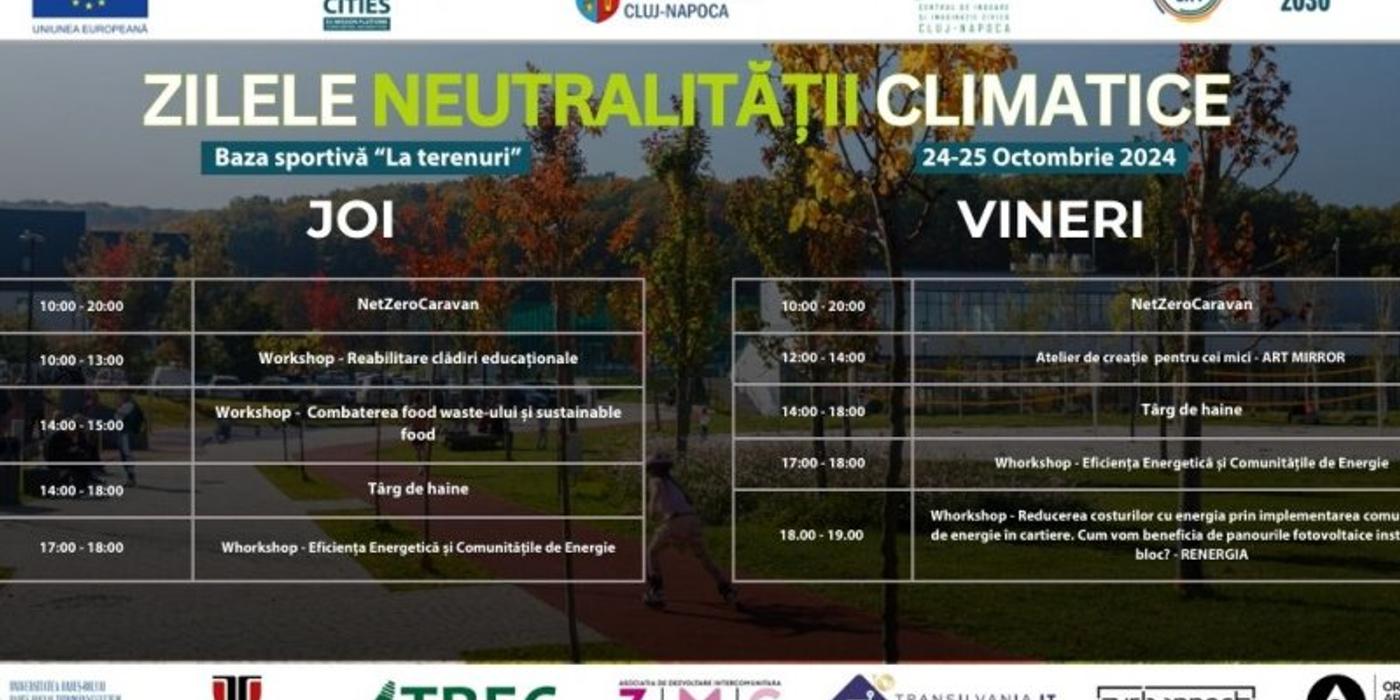 În perioada 24-25 octombrie, la Cluj-Napoca au loc Zilele Neutralității Climatice