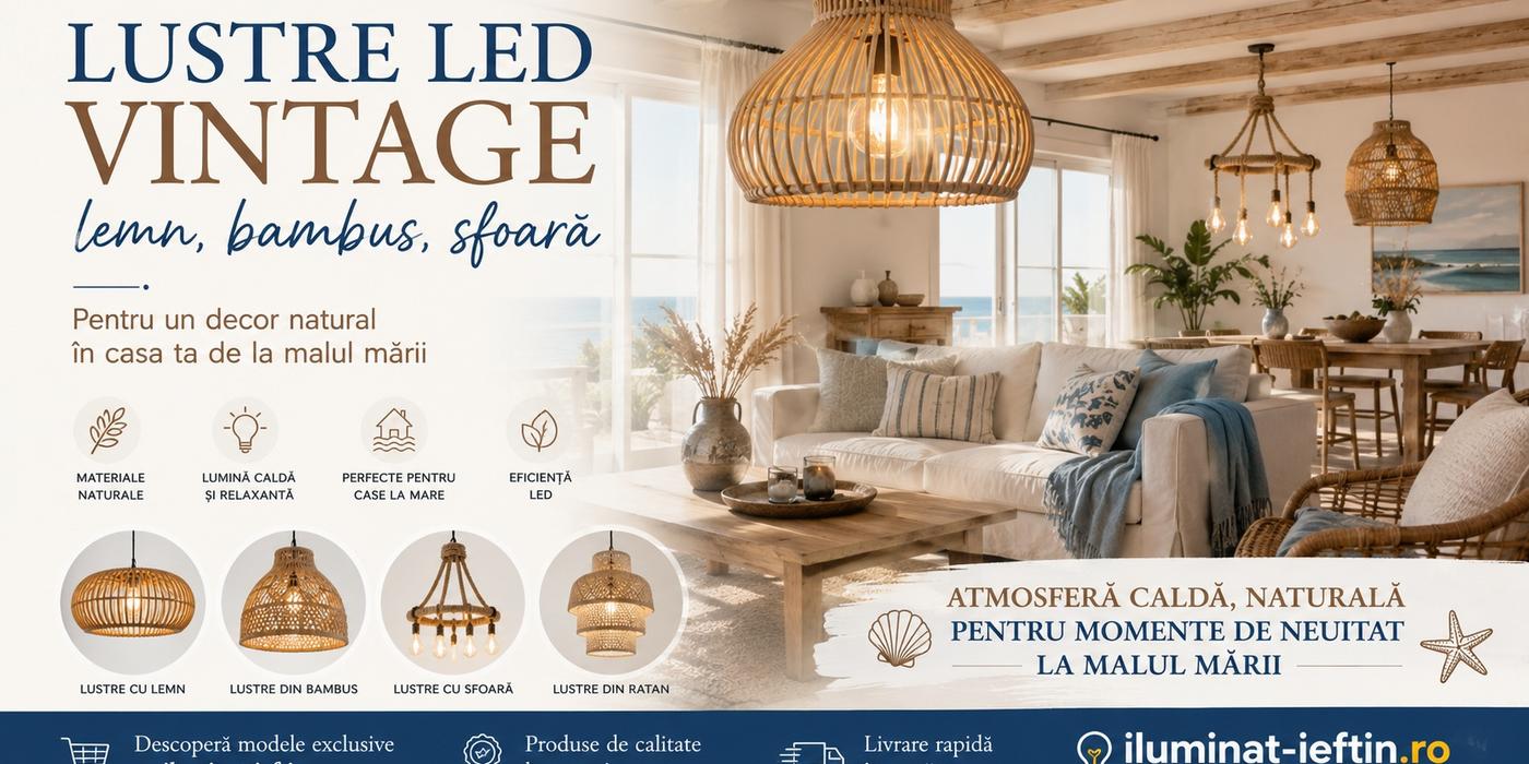 Lustre LED vintage pentru case la malul mării: lemn, bambus și sfoară pentru un decor natural