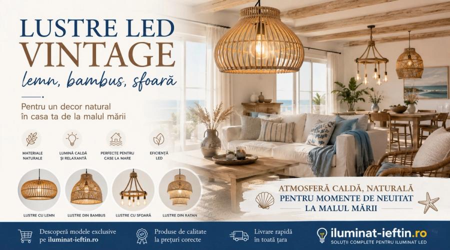 Lustre LED vintage pentru case la malul mării: lemn, bambus și sfoară pentru un decor natural