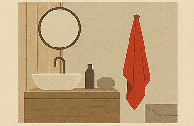 Minimalism tactil în baie: lemn, piatră și textile naturale