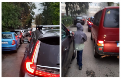 Elevii care trebuie să ajungă la Școala Gimnazială „Nicolae Titulescu, nevoiți să meargă printre mașini deoarece nu există un trotuar