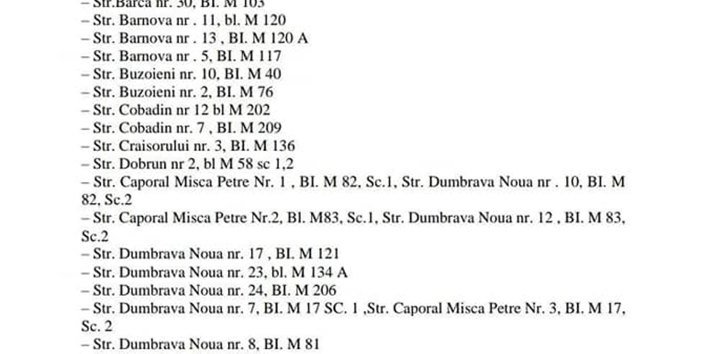 S-a publicat lista care vor fi reabilitate în sectorul 5 al Capitalei