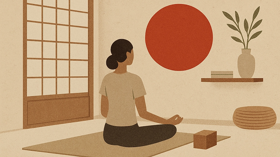 Camera pentru yoga în stil Japandi: plan, materiale și simplitate