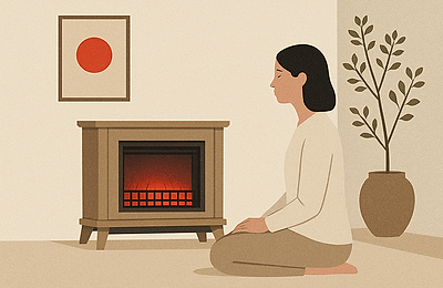 Șemineu electric japonez – centrul liniștii într-un hol minimalist