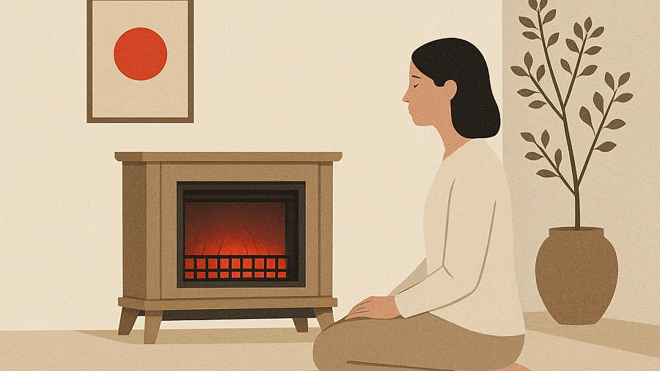 Șemineu electric japonez – centrul liniștii într-un hol minimalist