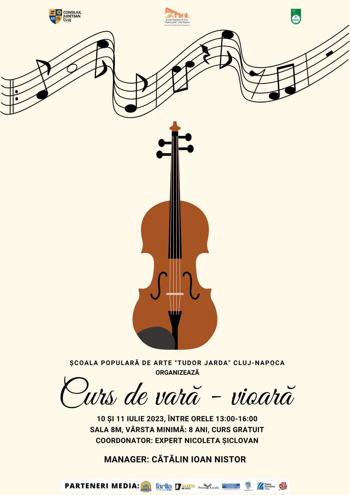 Școala Populară de Arte „Tudor Jarda” Cluj-Napoca organizează cursuri de vară, de vioară și canto clasic