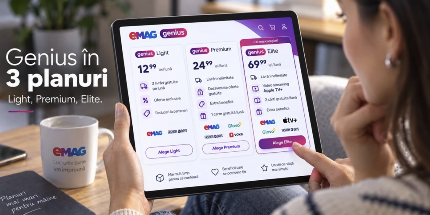 Revoluție în e-commerce: eMAG sparge abonamentul Genius în trei pachete și aduce Apple TV+ la pachet