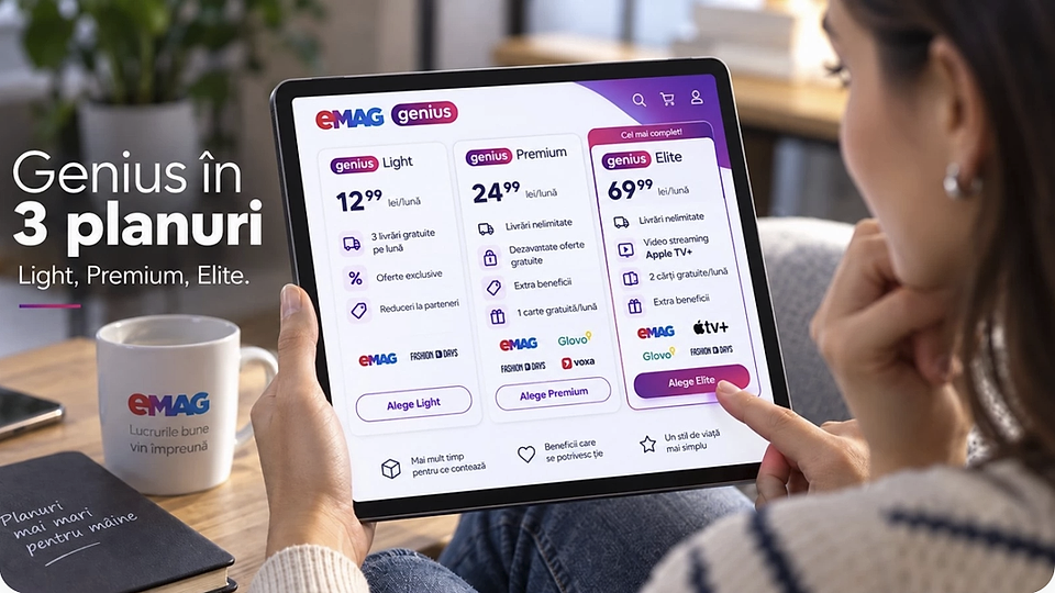 Strategia eMAG: De la retenție prin discount la monetizare prin abonamente stratificate. Genius trece la 3 niveluri și integrează Apple TV+