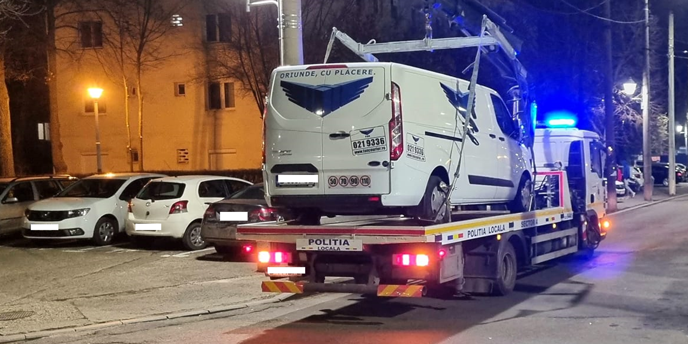 Duminică seara, o mașină FAN COURIER parcată neregulamentar a fost ridicată de Primăria Sectorului 4