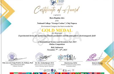 O nouă medalie de aur la o competiție internațională pentru Alex Bogdan Bora, elev al Colegiului Național George Coșbuc Cluj-Napoca