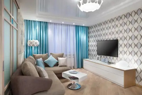 Amenajare creativa cu accente de turcoaz pentru un apartament cu 2 camere