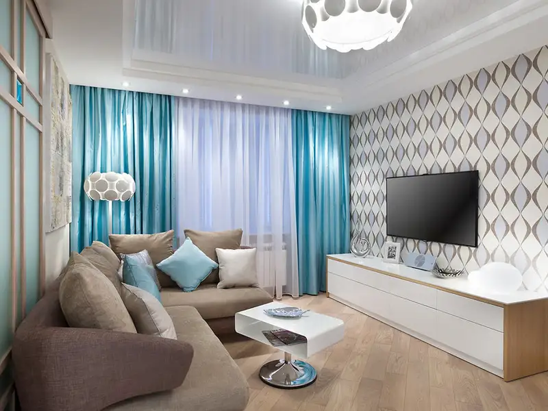 Amenajare creativa cu accente de turcoaz pentru un apartament cu 2 camere