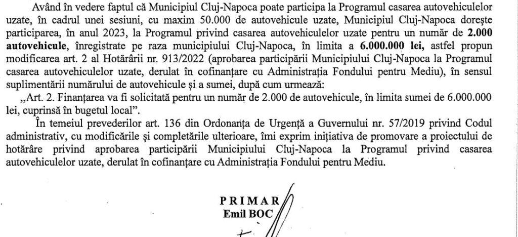 Administrația locală clujeană vrea să caseze în 2023 un număr mai mare de mașini uzate deținute de către clujeni