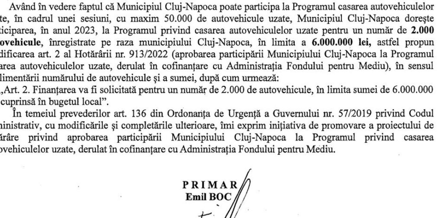 Administrația locală clujeană vrea să caseze în 2023 un număr mai mare de mașini uzate deținute de către clujeni