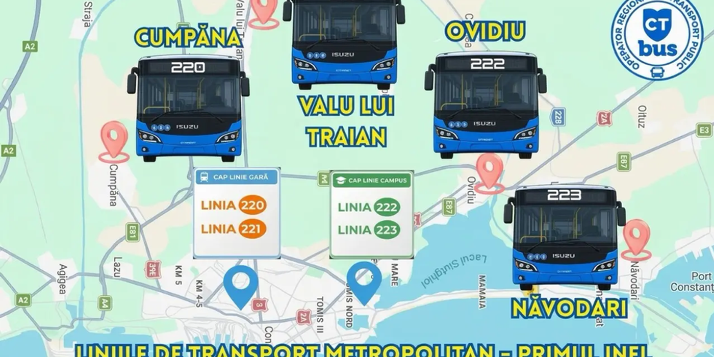 Transportul public din Constanța trece granițele municipiului. 4 linii metropolitane noi de la 1 noiembrie, bilet unic de 5 lei și gratuități pentru pensionari