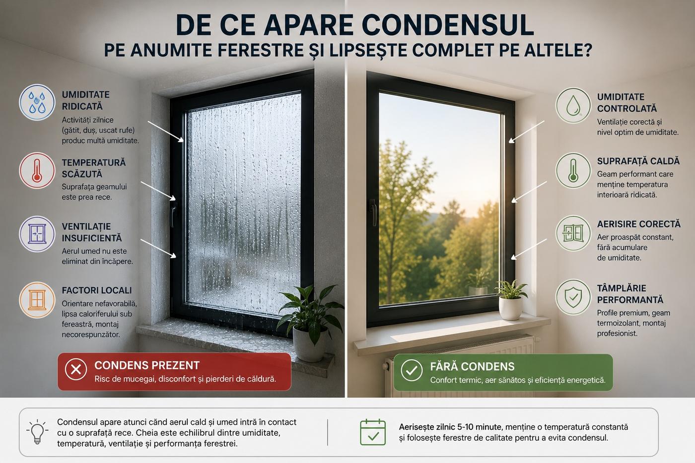 De ce apare condensul pe anumite ferestre și lipsește complet pe altele
