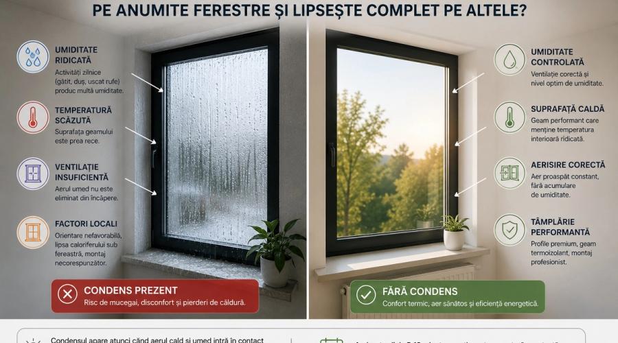 De ce apare condensul pe anumite ferestre și lipsește complet pe altele