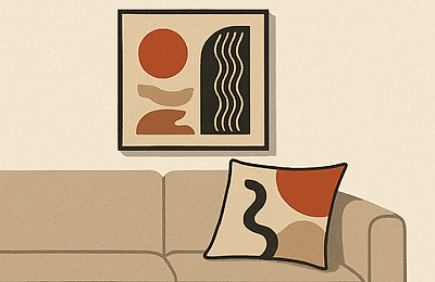 Patternuri abstracte în tablouri și perne – refreshing pentru living
