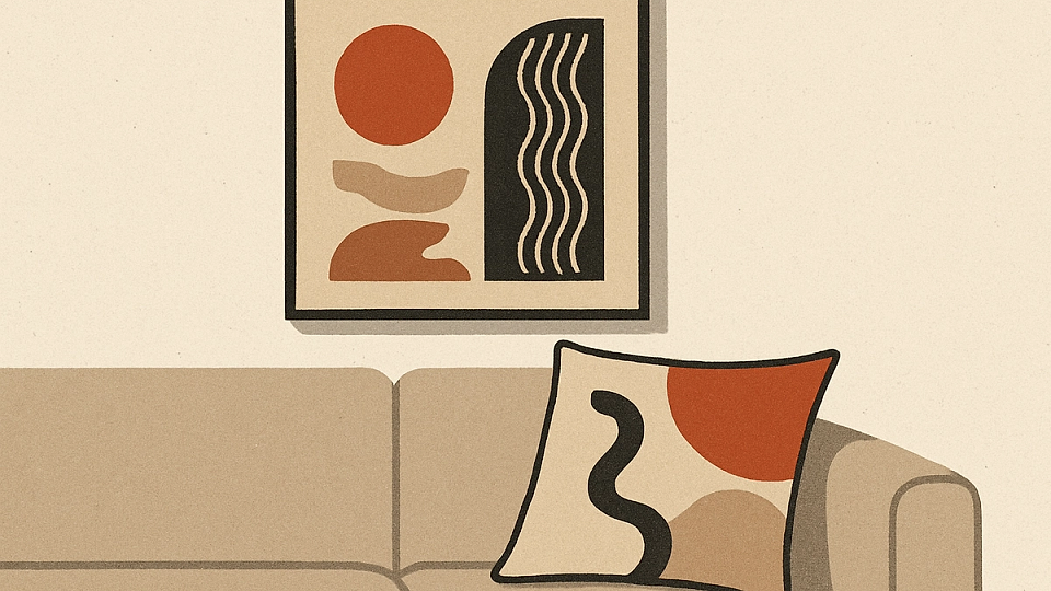 Patternuri abstracte în tablouri și perne – refreshing pentru living