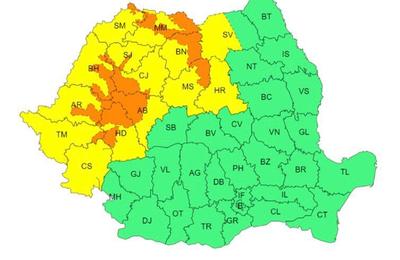 Avertizări cod galben și portocaliu de precipitații abundente emise pentru județul Cluj