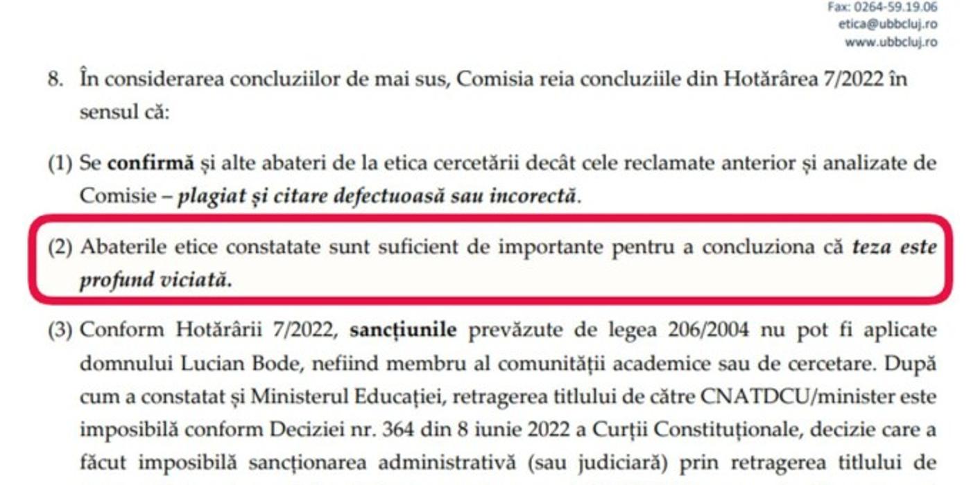 Comisia de etică a UBB: Teza de doctorat a lui Lucian Bode ”profund viciată”, a ”plagiat”. Ministrul: Voi merge în instanță