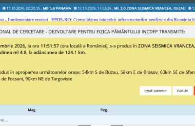 Cutremur cu magnitudinea de 4,9 în zona Vrancea, resimțit în Constanța și în mai multe regiuni din țară