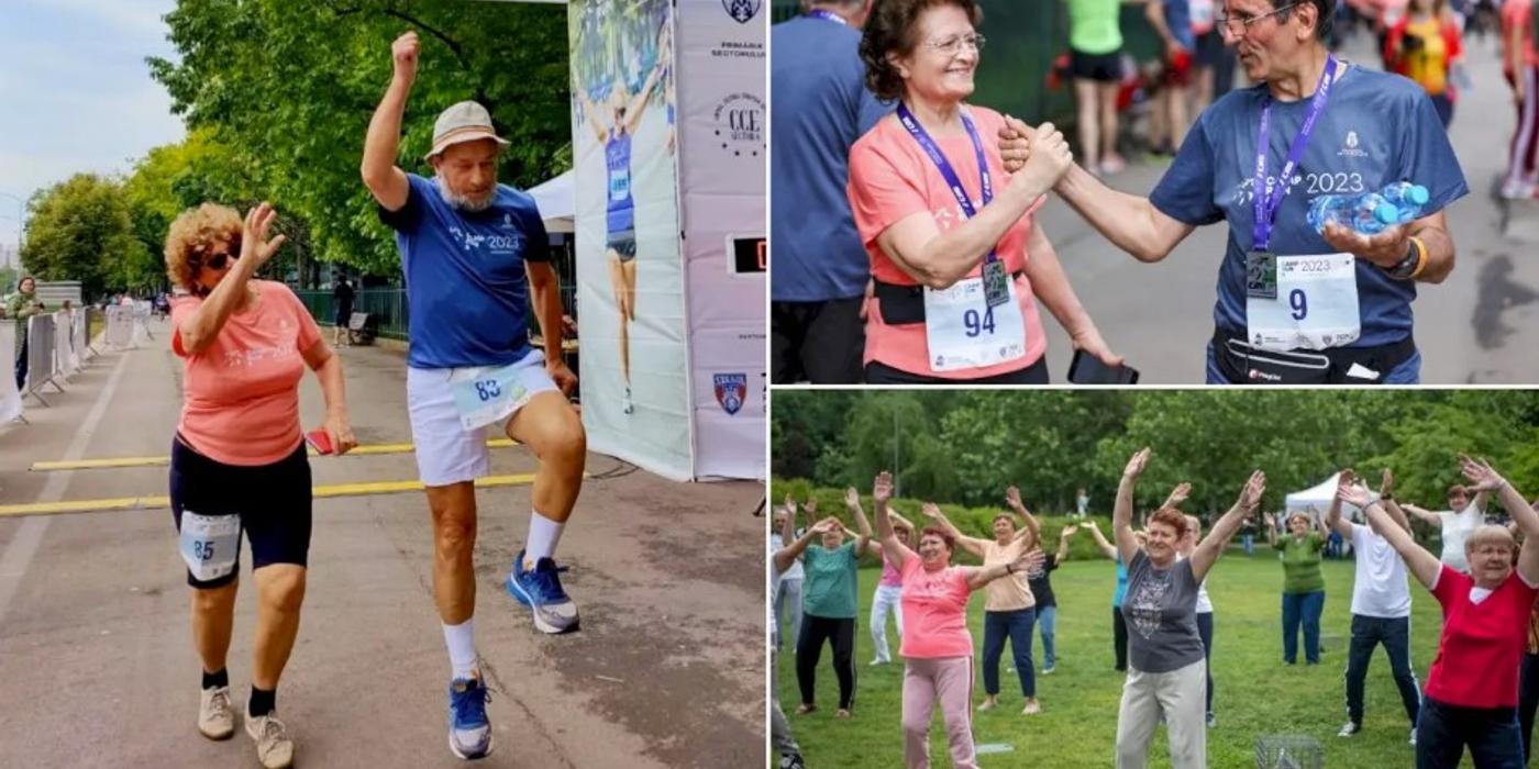 Doi seniori, un domn și o doamnă, au participat la competiția Camp Run 6, ajungând la linia de finish