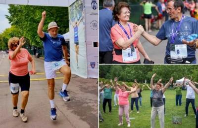 Doi seniori, un domn și o doamnă, au participat la competiția Camp Run 6, ajungând la linia de finish