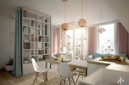 O amenajare feminina pentru un apartament tip studio din Polonia