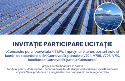 ANUNȚ DE PARTICIPARE: Licitație pentru construirea unui parc fotovoltaic de 4,5 MW la Cernavodă