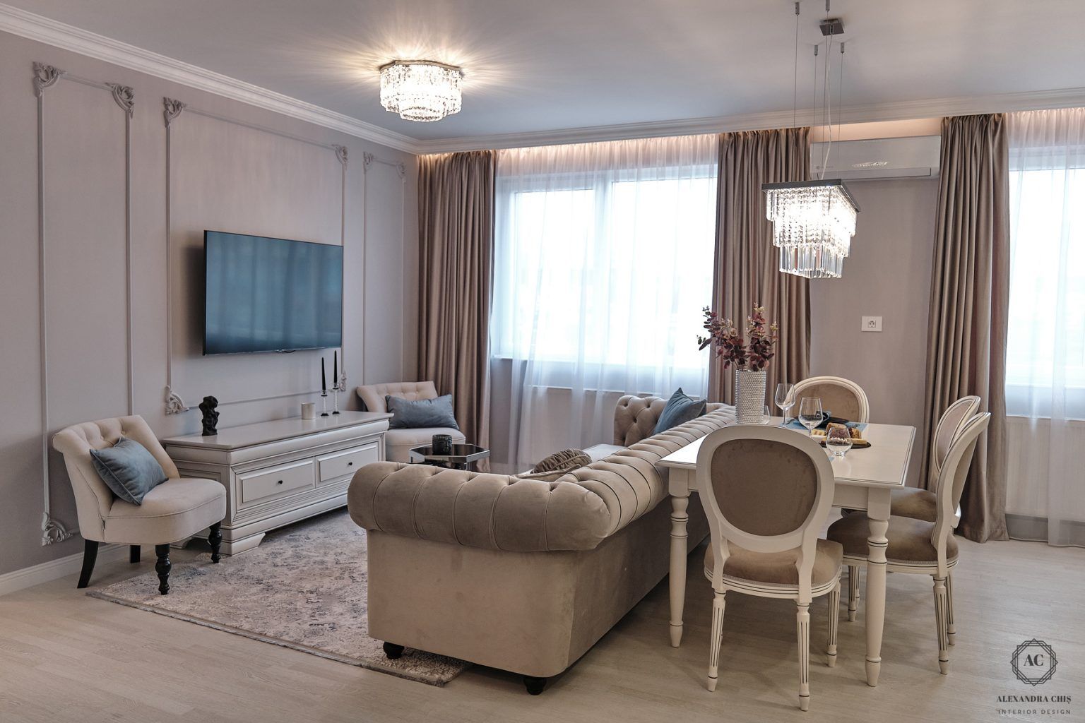 Amenajare in stil clasic cu elemente glam intr-un apartament de 70 mp din Cluj