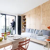 Locuinta de 28 de metri patrati cu finisaje elegante din placaj brut