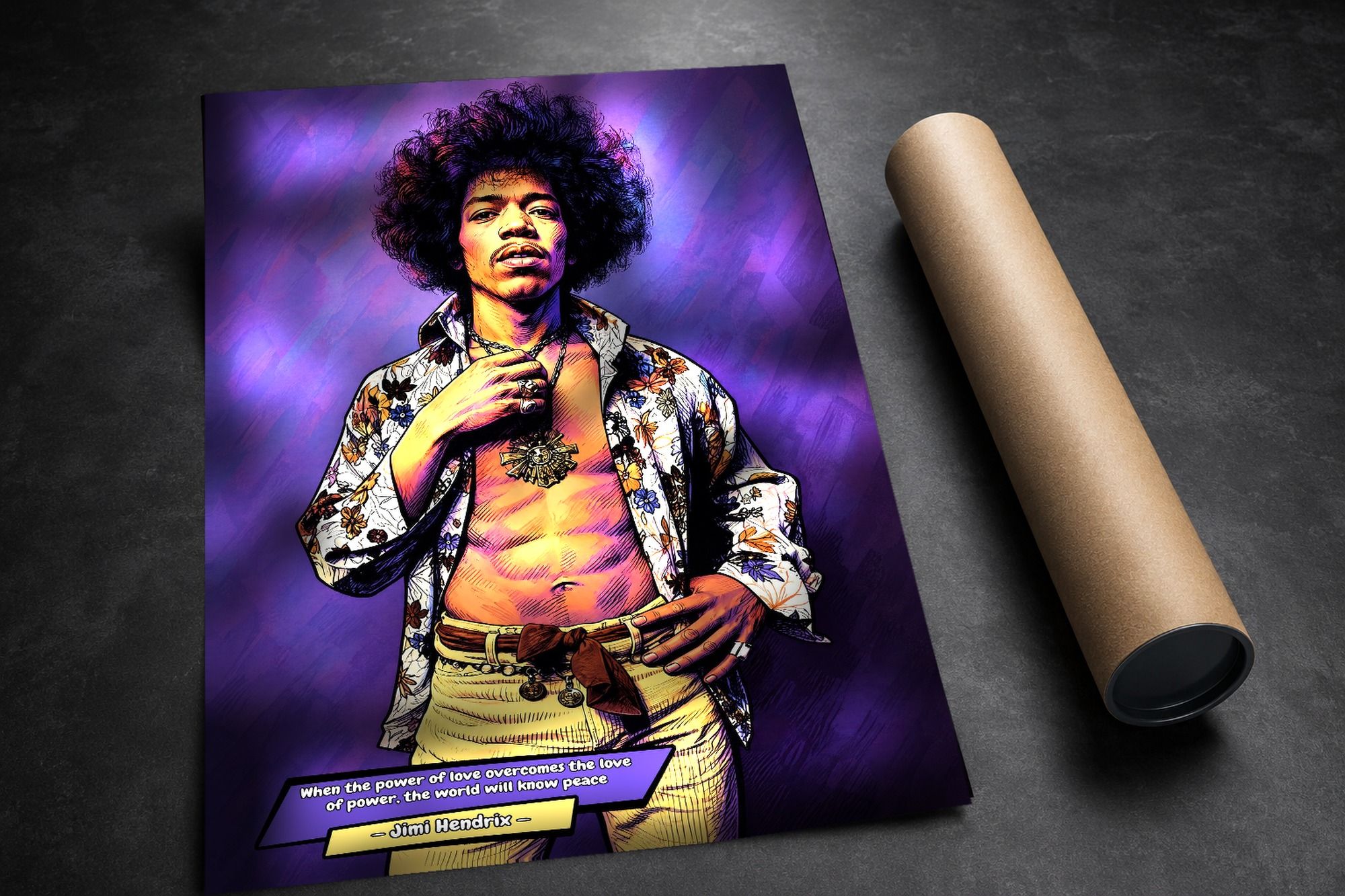 Jimi Hendrix lifestyle mockup — Comic Strip Canvas