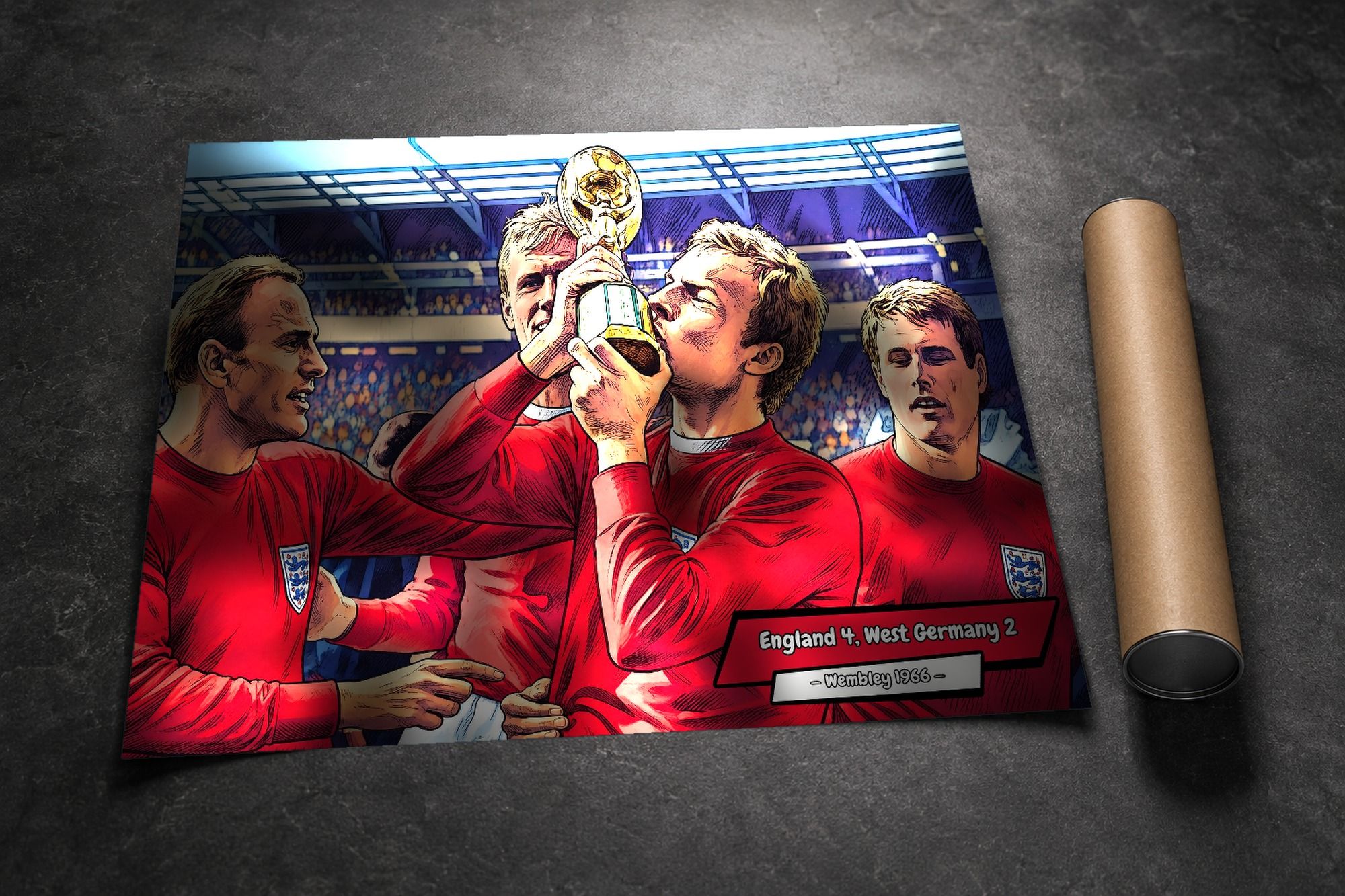 England 1966 — Kissing the Trophy lifestyle mockup — Comic Strip Canvas