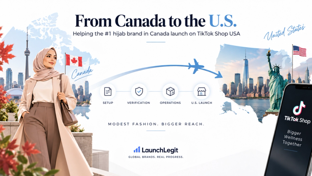 Leading Canadian hijab brand launching on TikTok Shop USA with LaunchLegit’s technical setup, Detroit-based U.S. representative, and verification support.